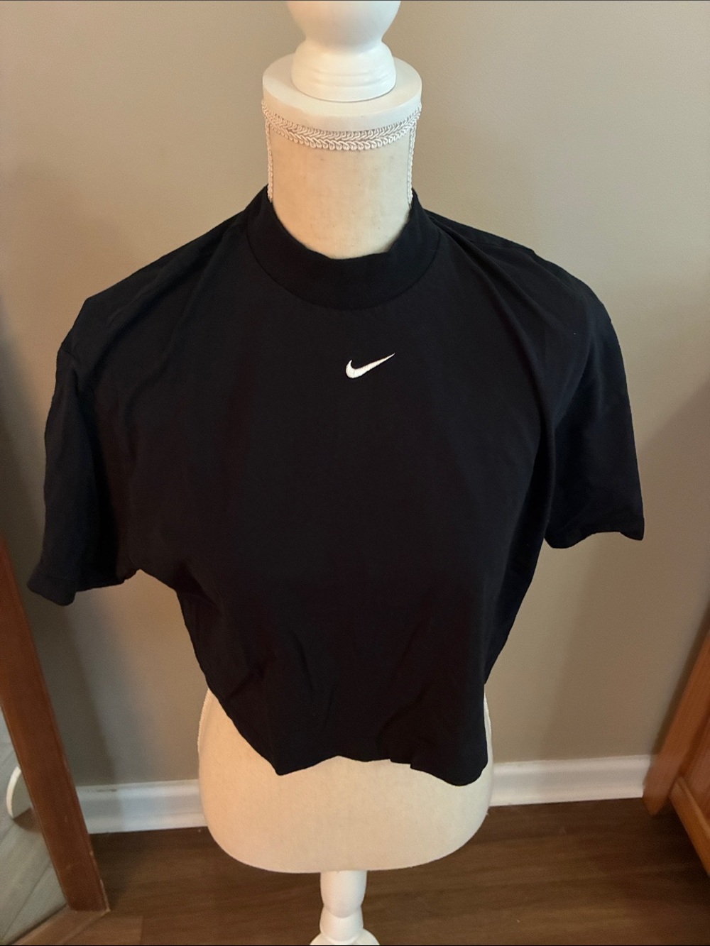 Nike Black Crop Top with White Swoosh